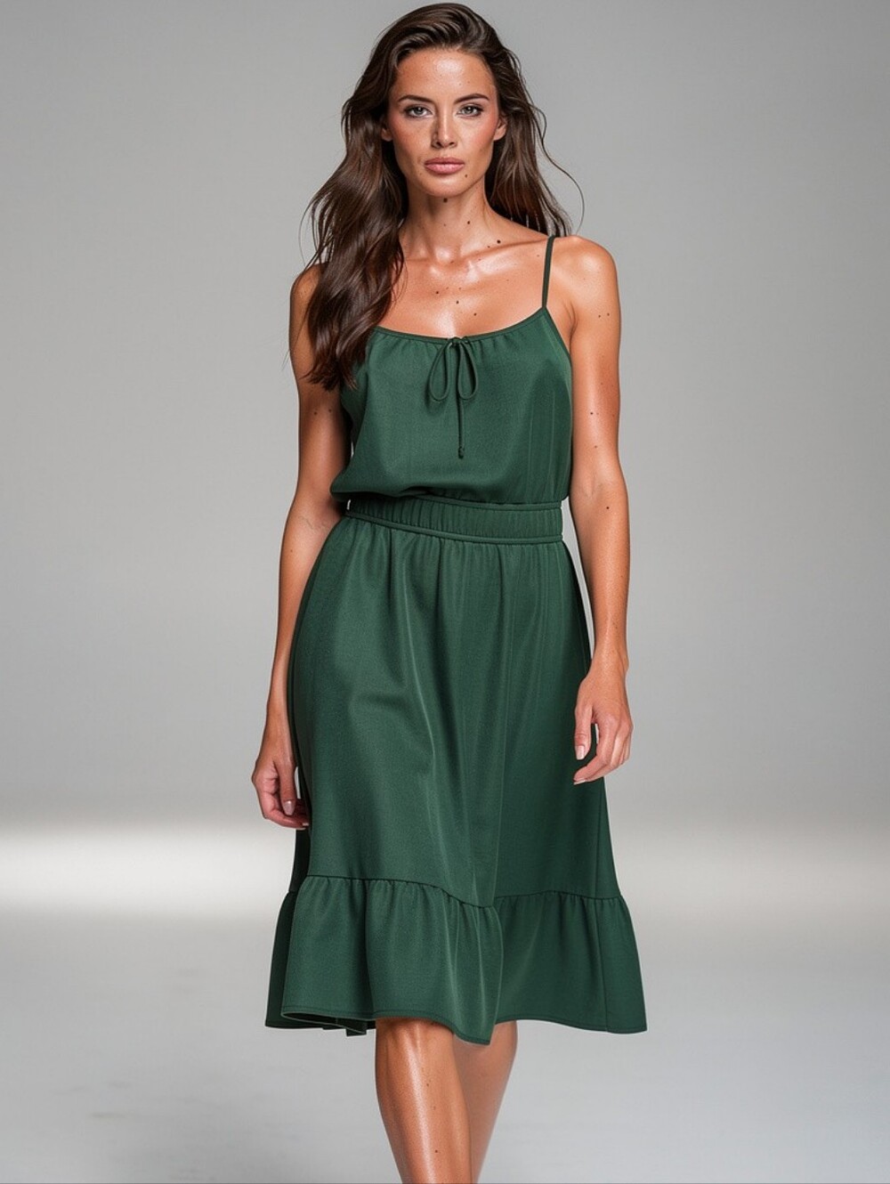 Gilli NWT Forest Green Ruffle Flounce Hem Midi Sundress XS